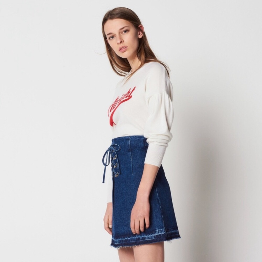 Sandro lace up denim skirt